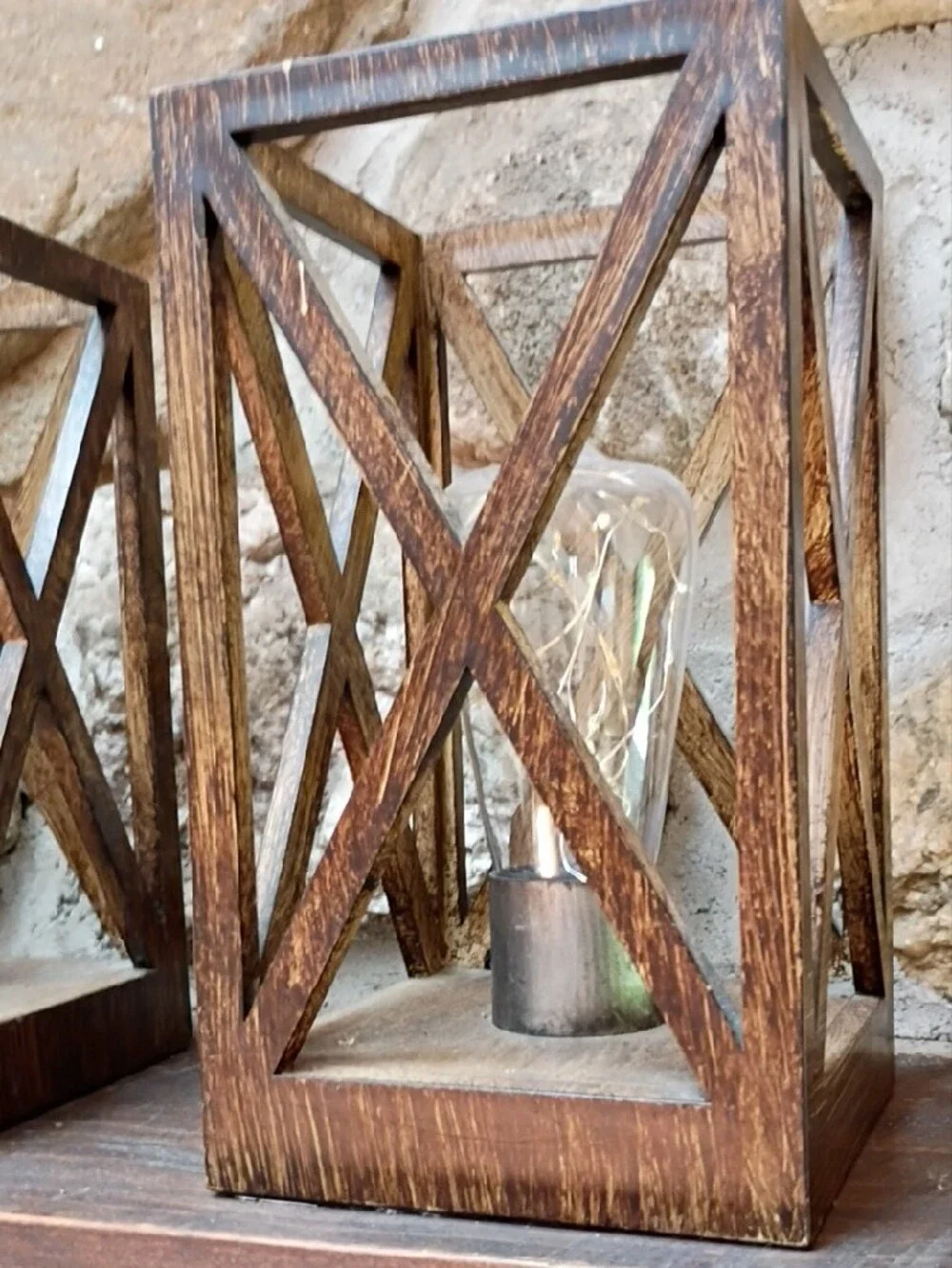 Rustic Brown Wooden Battery powered  Lights- Home Accents